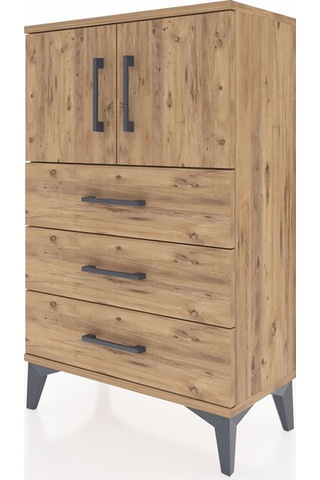 Arges Komodin Tek Raflı 3 Çekmeceli 2 Kapaklı 60x30x96 Çam-çam Çam