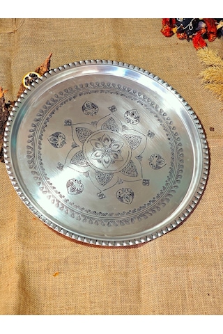 Modabakir Bakır Tepsi Sunumluk, Dekorasyon 45 Cm Model:5355pp Gümüş