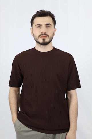 Ventov Bisiklet Yaka Fitilli Örgü Regular Fit Erkek Triko Vtr2604 Kahverengi