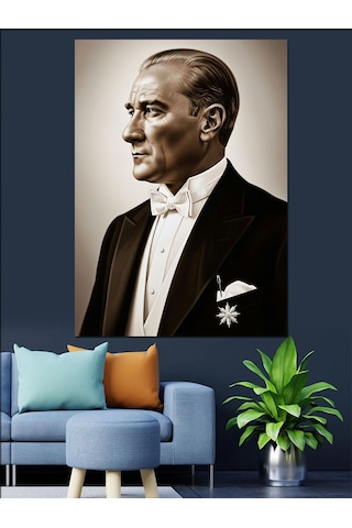 Atatürk Smokinli Profil Portresi Dekoratif Kanvas - Mdf Ahşap Tablo