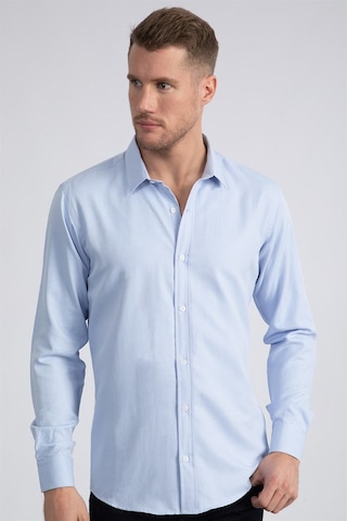 Tudors Modern Slim Fit Uzun Kollu Pamuklu Kolay Ütü Armürlü Erkek Mavi Gömlek-22502 Mavi