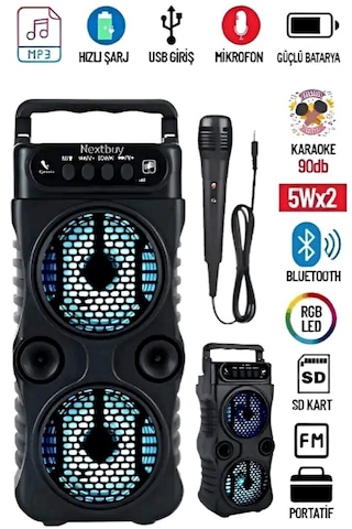 Karaoke Bluetooth Kablosuz Hoparlör Mikrofonlu 5wx2 Ses Bombası Siyah