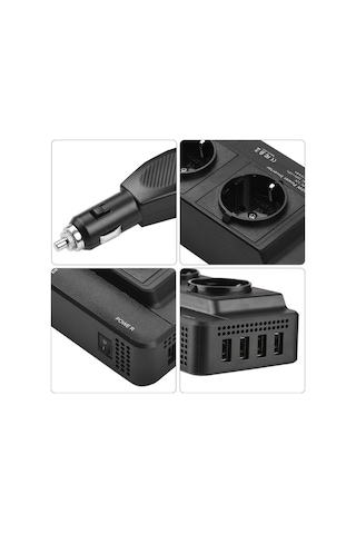 Besthome1 200w Araba Güç Invertörü, Dc 12v'den Ac 220v Dönüştürücü, 2 Ac Çıkışı, 4 Usb Port, Açma/kapama Anahtarı, Siyah