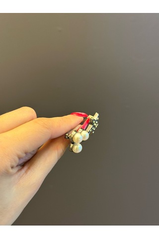 Füme Çelik İnci Boncuklu Broş Yaka İğnesi Giyim Aksesuarı 4 x 2 CM Renkli