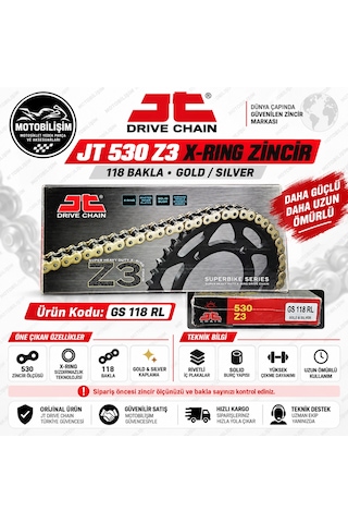Motosiklet Zinciri 530 X-ring 118 Bakla Gold Jt Z3 Güçlendirilmiş Zincir