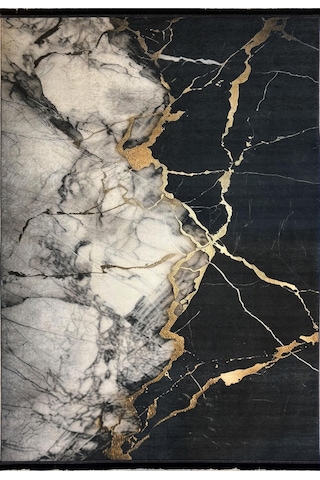 Dijital Kaymaz Yıkanabilir Gold Detaylı Modern Salon Halısı Mutfak Halısı Yolluk Balkon Halısı Gold