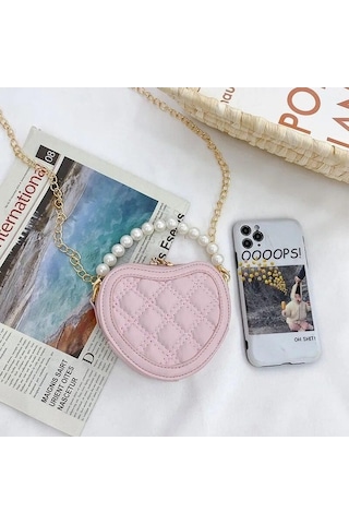 Ebitda Beyaz Inci Kolu Kızlar Mini Omuz Askılı Çanta Prenses Cüzdan Bozuk Para Cüzdanı Çanta Sevimli Çocuk Kalp Şeklinde Crossbody Çanta Beyaz