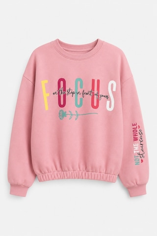 Fesshera Kids Kız Çocuk Sweatshirt Beli Lastikli Bisiklet Yaka Uzun Kollu Baskılı Kışlık Pamuklu Sweatshirt Pembe