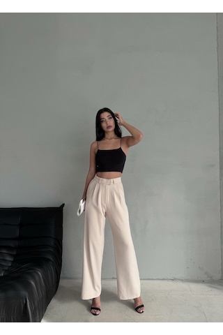 Kadın Cırt Kapama Bol Paça Palazzo Pantolon Bej