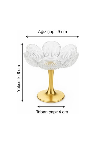 Uzun Metal Gold Ayaklı Lotus Çiçeği Kahve Yanı Cam Lokumluk Drajelik Seti - 6 Adet Gold