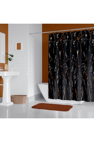 Siyah Mermer Desenli Banyo Perdesi,180x200cm Tek KanatDuş Perdesi Çok Renkli