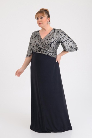 Lilas Xxl Kadın Büyük Beden Kruvaze Yaka Kısa Kollu Uzun Abiye Elbise 9670 Siyah Siyah