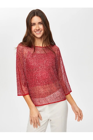 Faik Sönmez Payet Detaylı Kayık Yaka Kadın Abiye Bluz Us25blz001 Kırmızı
