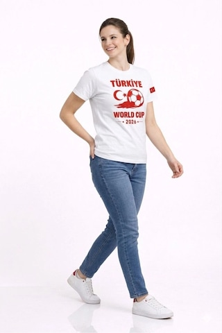 Wear Vexel Kadın Türkiye World Cup 2026 Baskılı Tişört Futbol Temalı Forma T-shirt - Beyaz Beyaz