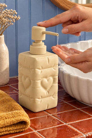 Rosıe Kum Beji Renk Kalp Dokulu Kare Seramik Sıvı Sabunluk 350 Ml Karışık