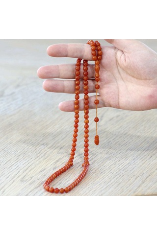 Tesbihname Sıkma Kehribar Namaz Tesbihi - Sistemli - Kahverengi - Özel Kesim