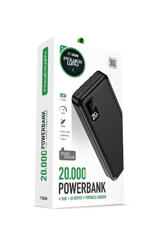 Powerway TX209 20.000 mAh Kablolu Dijital Göstergeli Powerbank