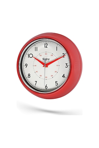 Serisi Retro Tasarım Metal Kadranlı Bombeli Cam Özellikli 30 Cm Ev Ve Ofis Saati Kırmızı 30cm Genel
