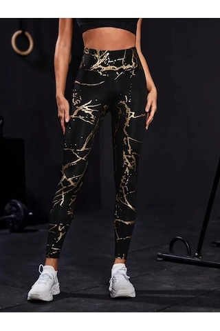 Modasize Kadın Yüksek Bel Desenli Spor Tayt SiYAH