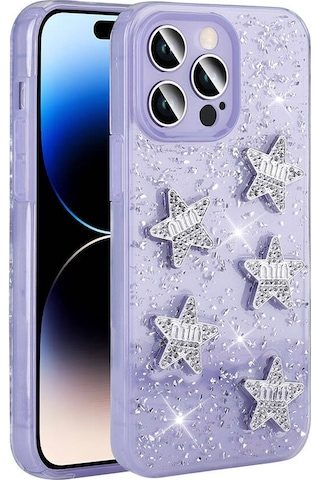 Apple Uyumlu iPhone 14 Pro Max Kılıf Airbagli Simli Arka Yüzey Tchs Işıltı Silikon Kapak - Lila Lila