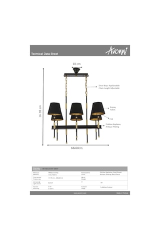 Siyah Boyalı Modern Avize Avonnı Av-66110-6y-bsy Siyah