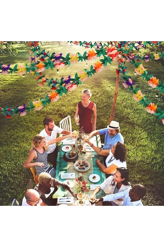 Neevoyu Hawaii Parti Kağıt Çekçek Çiçekleri - 2 Adet Paket, 3m Uzunluk, 19cm Genişlik, 2cm Kalınlık