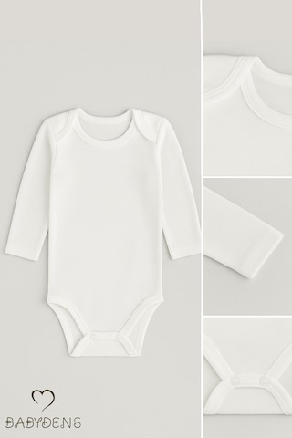 Babyden's 3'lü Set Uzun Kollu Beyaz Bebek Zıbın %100 Pamuk 0-3 Ay - 12 Ay Unisex Çıtçıtlı Body Beyaz