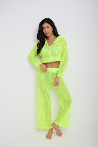 Kapuşonlu Dantel Bluz Neon Yeşil