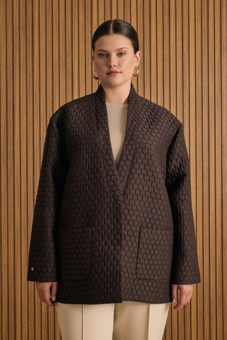 Aker Yuvarlak Kapitone Detaylı Kimono Kahverengi Kahverengi