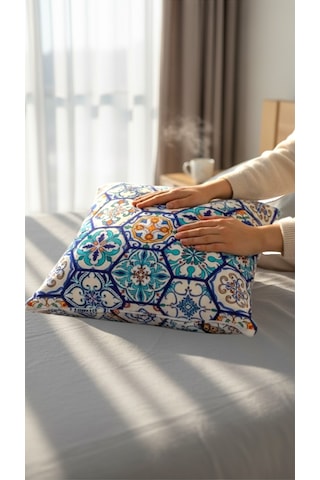 45 x 45 Kırlent İçi Dolu Salon Minderi, Minder, Çocuk Odası Minderi, Koltuk Minderi, Yastık Çini Desen