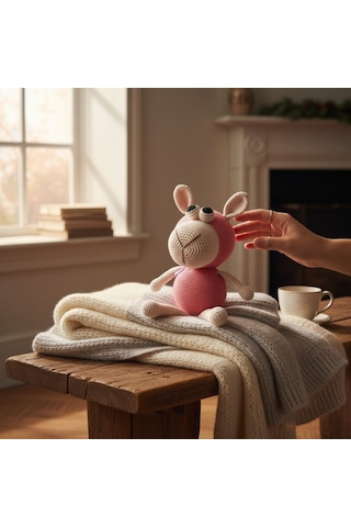 Amigurumi Kuzu Tığ İşi Bebek Oyuncağı Bej - Pembe