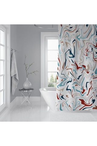 Banyo Duş Perdesi Çok Renkli Desen Dijital Baskılı Banyo Perdesi, Tek Kanat C Halkalı-180x200 Cm Çok Renkli