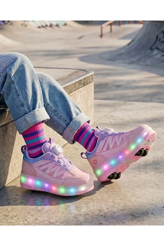 Tuğba Ortopedi Çocuk Kol Saati Hediyeli Işıklı Tekerlekli Sneaker Pudra