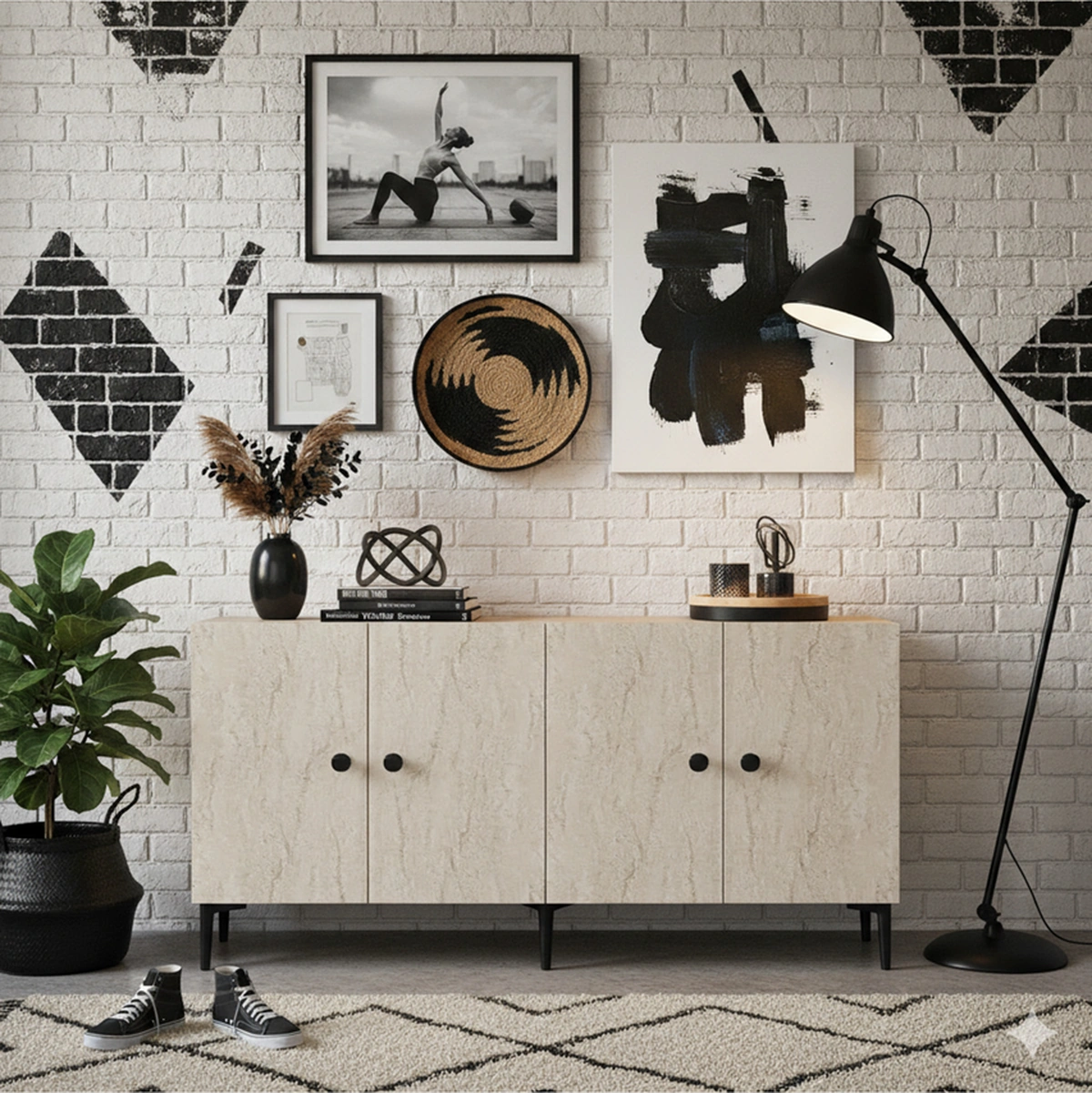 Ka1518bt Pella150 Konsol, Kahve Köşesi, Tv Sehpası Beyaz-traverten Kapak 150cm Çok Renkli