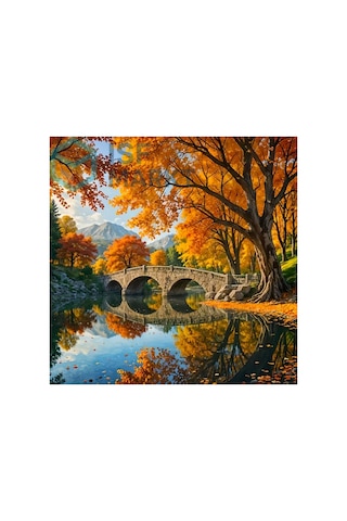 Elmas Boyama Seti - Akrilik Taşlar, Sonbahar Göl Manzarası Dıy 30x30 Cm