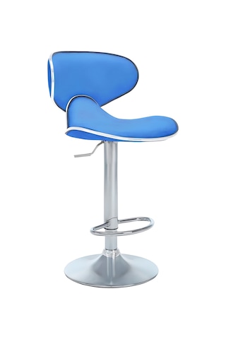 Bürocci Zen Bar Taburesi - Mavi Modern Deri Metal Ataklı Yüksek Tezgah Sandalyesi - 9549s0514 Mavi