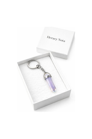 Unisex Opal Kristal Taş Uçlu Metal Anahtarlık Mavi Mor Renk