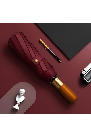 Aventus Umbrella Ahşap Saplı 12 Telli Şemsiye Bordo