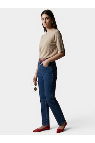 Sisley Streç Pamuklu Taş Yıkama Slim Fit Denim Pantolon Kadın Haki Yeşili Pantolon - 325a4mcple046
