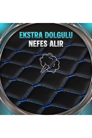 Ford Connect Uyumlu 3 Parça Cepli Oto Koltuk Minderi Siyah Deri Mavi Dikişli