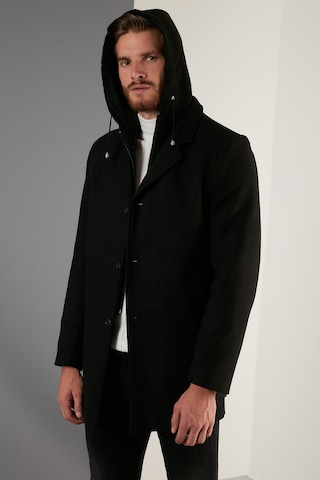 Buratti Çıkarılabilir Kapüşonlu Kırçıllı Slim Fit Kaşe Erkek Kaban 5841013 Siyah