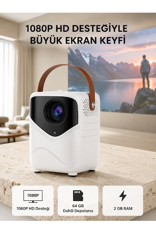 Taşınabilir Akıllı 1080p Projektör 64gb Hafıza, 2gb Ram, Full Hd Görüntü, Kumandalı Yeni Nesil - Lisinya