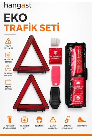 Eko Trafik Seti 7 Parça - 1 Kg Yangın Söndürme Tüpü, 2 Reflektör, İlk Yardım Seti, Çekme Halatı, Boyunluk Ve Takozlu Araç Güvenlik Seti Eko Trafik Seti 7 Parça - 1 Kg Yangın Söndürme Tüpü, 2 Reflektör, İlk Yardım Seti, Çekme Halatı, Boyunluk Ve Takozlu Araç Güvenlik Seti
