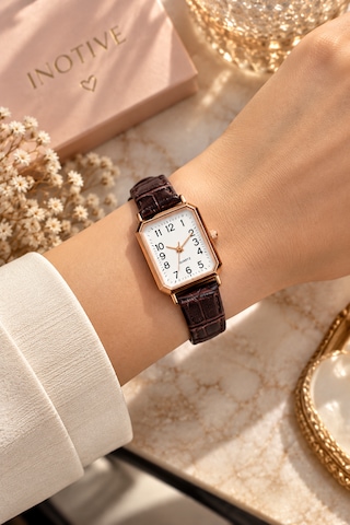Kadın Kol Saati Rose Gold Kasa, Deri Kordon Kahverengi - Rose Gold
