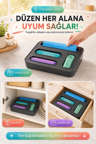 4 Bölmeli Poşet Organizeri Çöp Torbası Ve Kilitli Poşet Düzenleyici Plastik Saklama Kutusu Düzen Ant