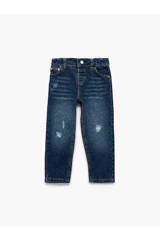 Koton Rahat Kalıp Çıtçıtlı Paperbag Beli Lastikli Denim Pantolon Orta İndigo 7wmb40004td