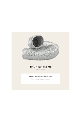 Alüminyum Esnek Havalandırma Borusu 127 Mm X 3 Mt