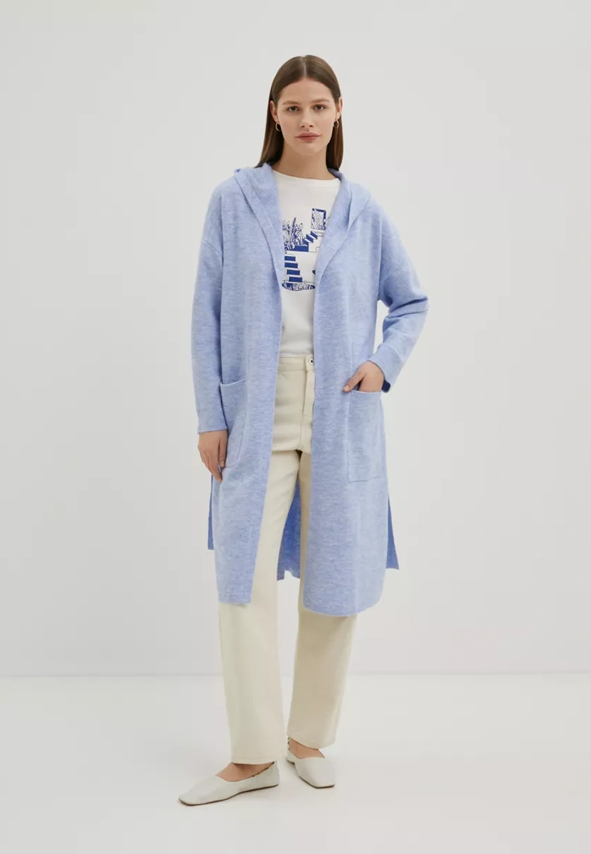 Finn Flare Kadın Mevsim Geçişi Yarım Palto Kapüşonlu, Kazak 200584367 Açık Mavi