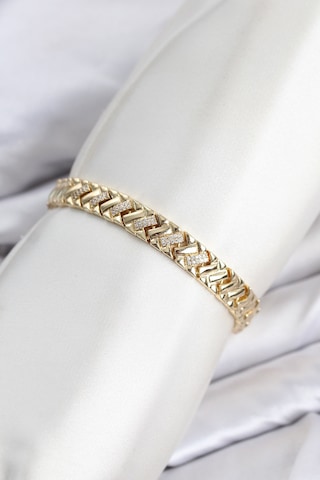Cm Geometrik Model Zirkon Taşlı Vıp Seri Gold Renk Pirinç Kadın Bileklik