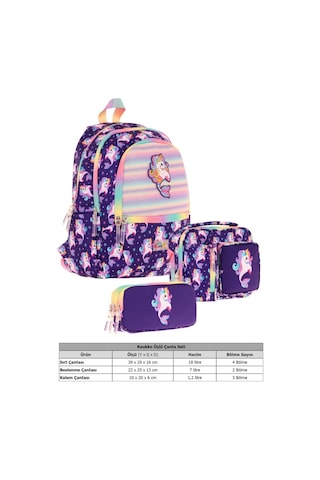 Kaukko Kids Üçlü Kız Çocuk İlkokul Okul Çantası Seti L5228+l7228+l8228 Mor - Kauçuk Unicorn Mor